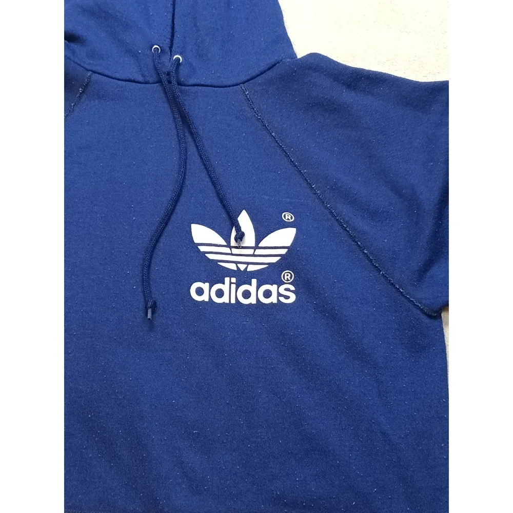 Vtg '80s '90s Navy Blue Adidas Trefoil Hoodie Men's Size Medium (34-36) USA.